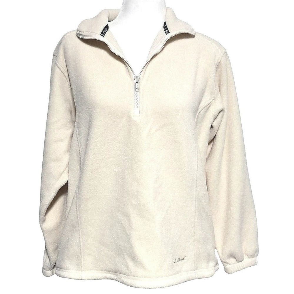 Gorpcore L.L. Bean Fleece Pullover Womens Medium Cream Quarter‎ Zip Made in USA